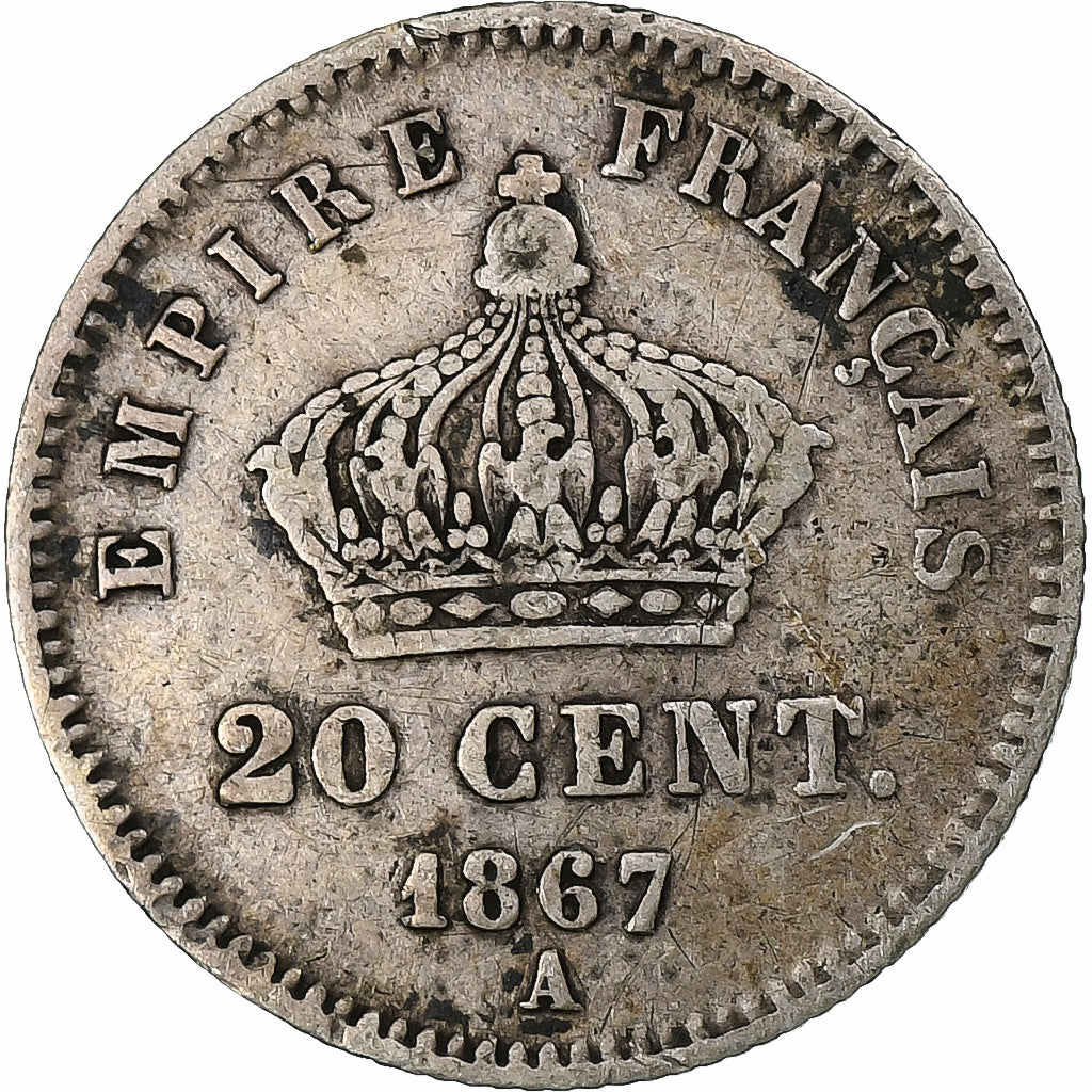 Frankreich, Napoleon III, 20 Centimes, 1867, Paris, Silber, S, Gadoury:309, Le