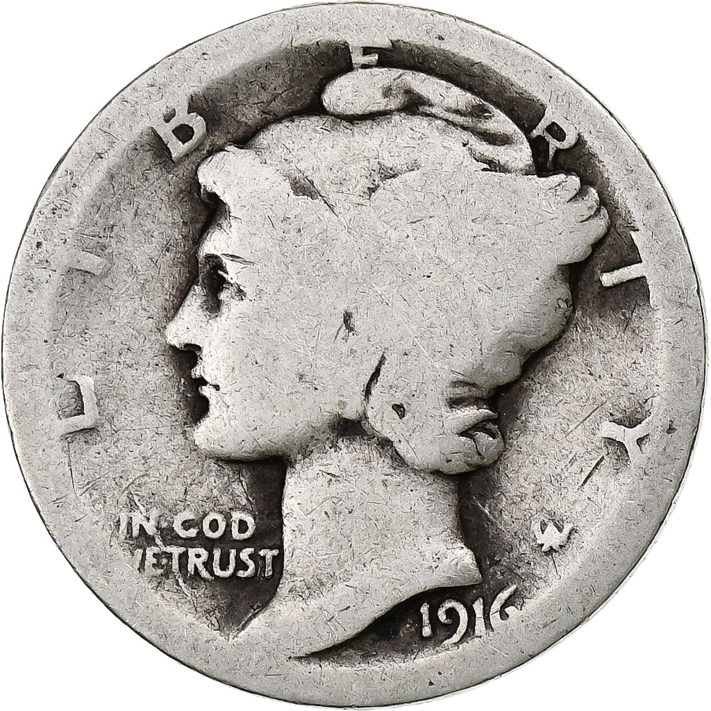 Estados Unidos da América, Dime, Mercury Dime, 1916, Philadelphia, Prata