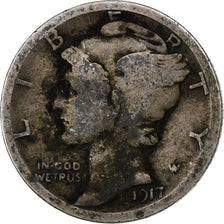 Stati Uniti, Dime, Mercury Dime, 1917, Philadelphia, Argento, B+, KM:140