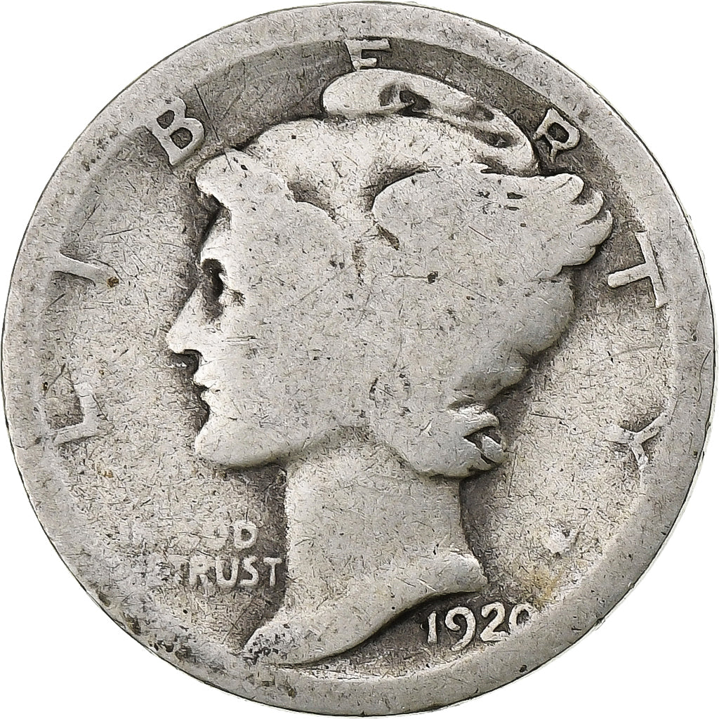Vereinigte Staaten, Dime, Mercury Dime, 1920, Philadelphia, Silber, SGE, KM:140