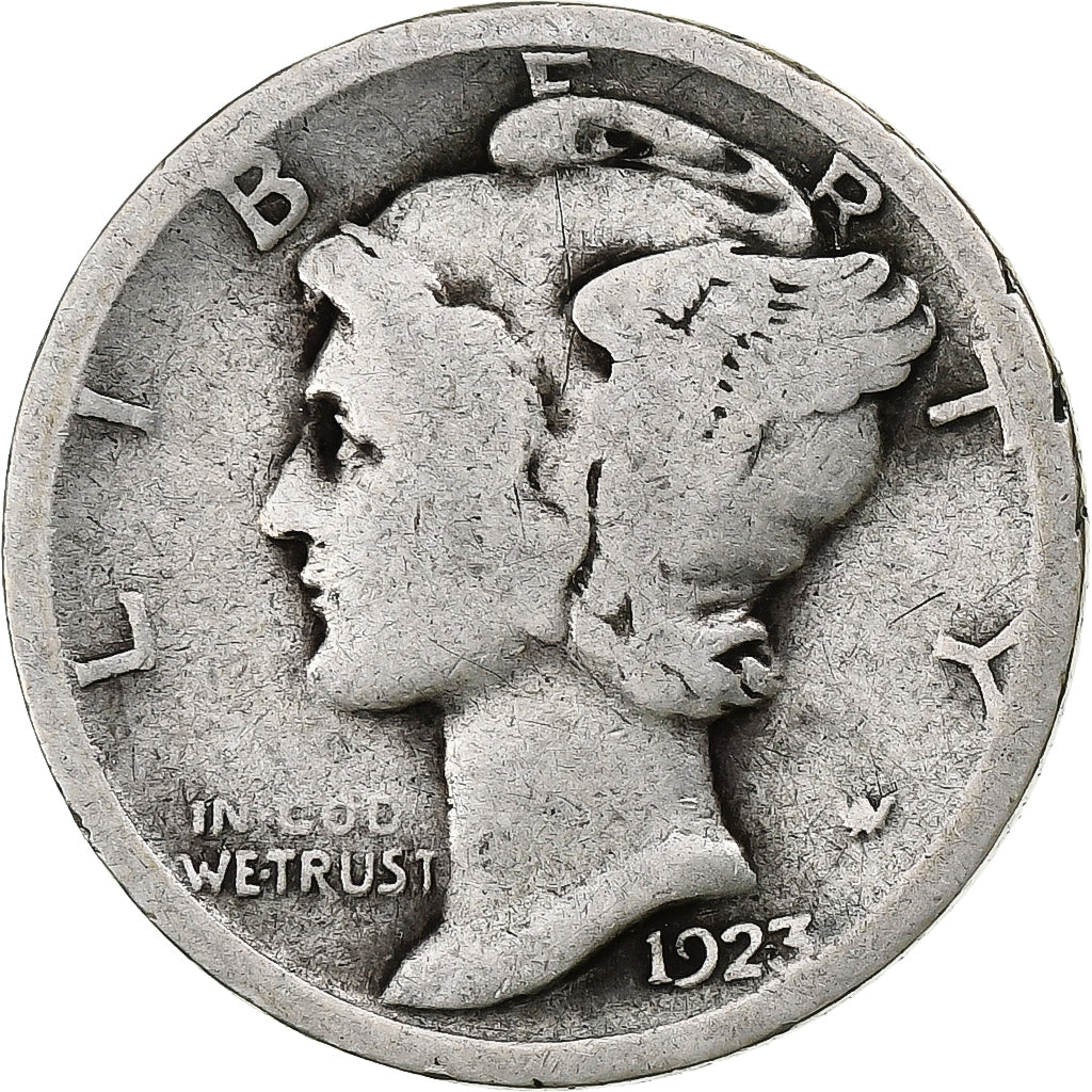 Vereinigte Staaten, Dime, Mercury Dime, 1923, Philadelphia, Silber, SGE+, KM:140
