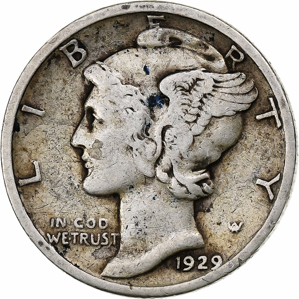 États-Unis, Dime, Mercury Dime, 1929, Philadelphie, Argent, TB, KM:140