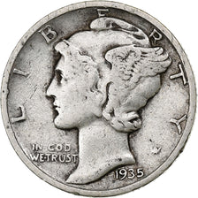 États-Unis, Dime, Mercury Dime, 1935, Philadelphie, Argent, TB, KM:140