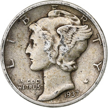 Vereinigte Staaten, Dime, Mercury Dime, 1937, Philadelphia, Silber, S+, KM:140