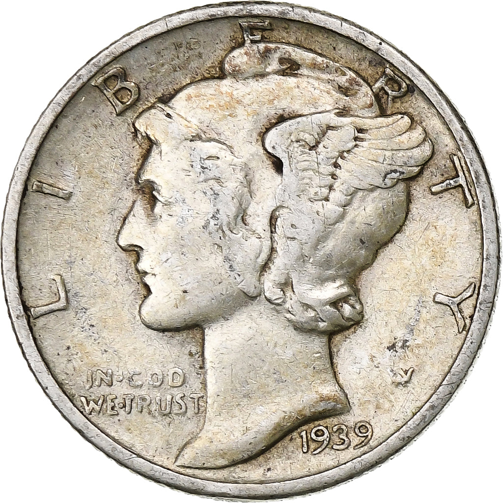 États-Unis, Dime, Mercury Dime, 1939, Philadelphie, Argent, TB+, KM:140