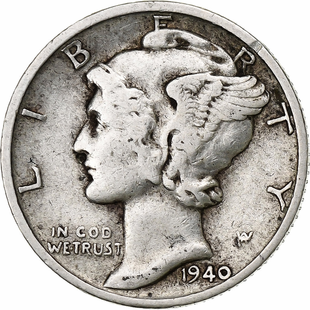 United States, Dime, Mercury Dime, 1940, San Francisco, Silver, VF(20-25)