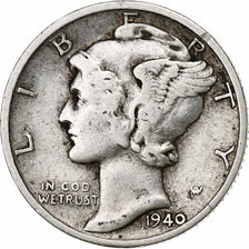 United States, Dime, Mercury Dime, 1940, San Francisco, Silver, VF(20-25)