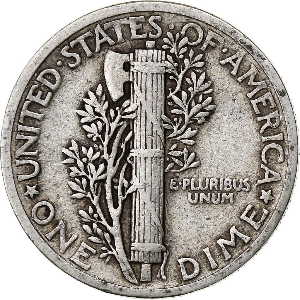 États-Unis, Dime, Mercury Dime, 1942, Philadelphie, Argent, B+, KM:140