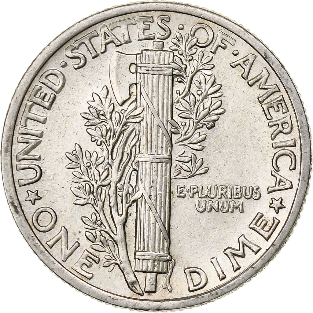 United States, Dime, Mercury Dime, 1942, Philadelphia, Silver, AU(55-58), KM:140