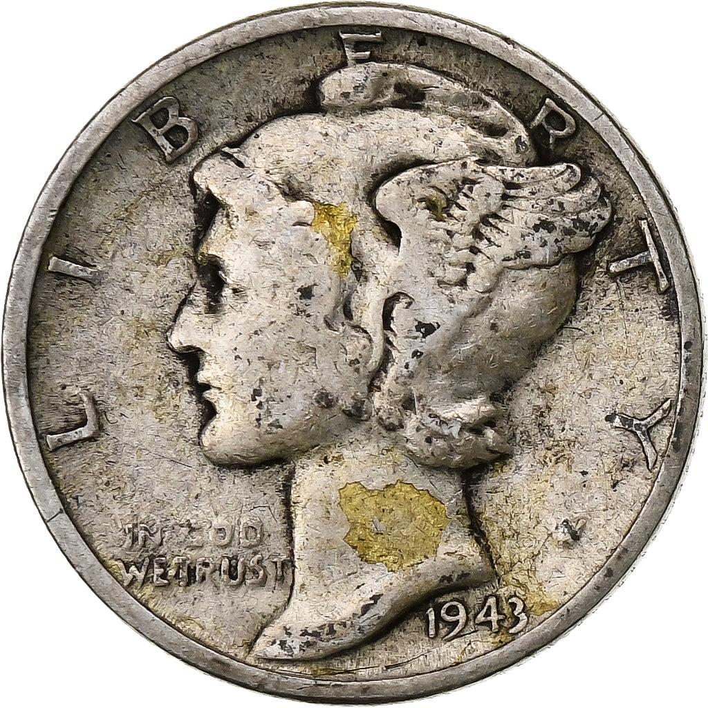 États-Unis, Dime, Mercury Dime, 1943, Philadelphie, Argent, TB, KM:140