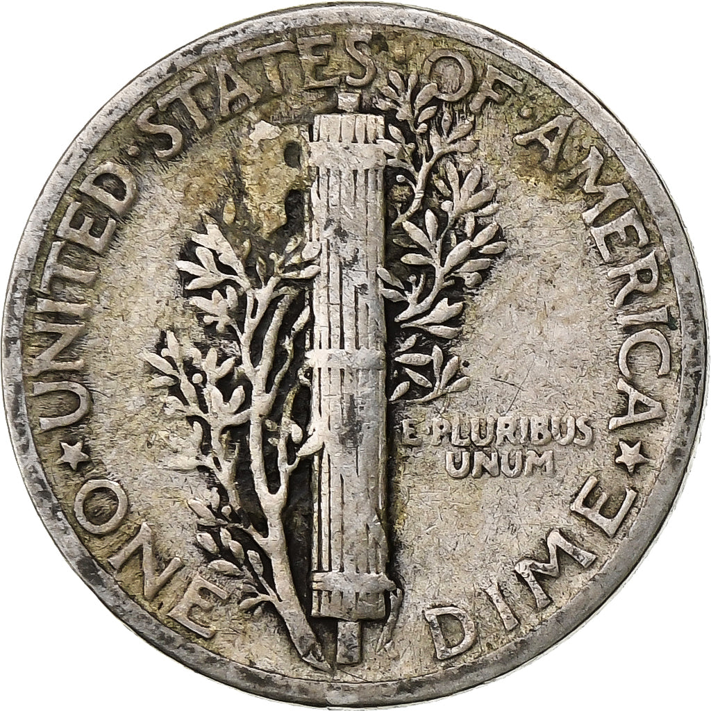 États-Unis, Dime, Mercury Dime, 1943, Philadelphie, Argent, TB, KM:140