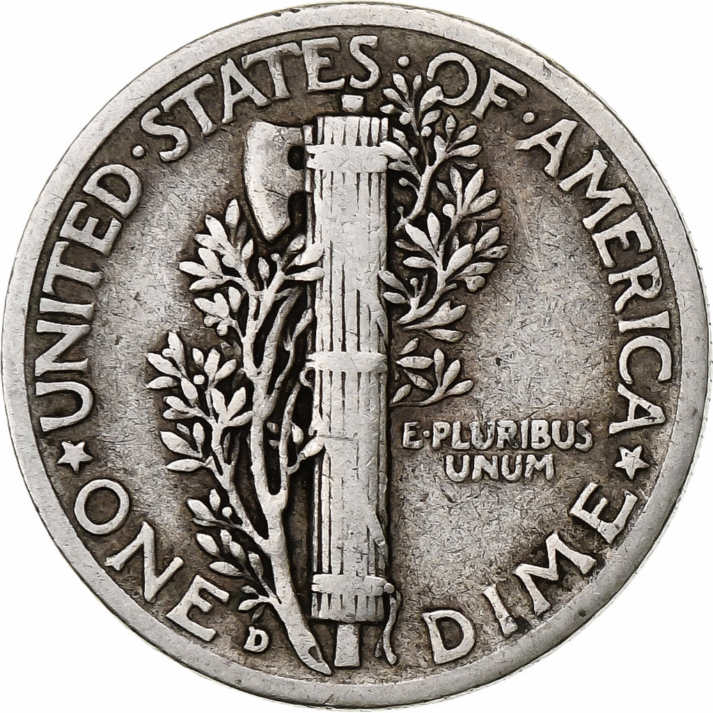 United States, Dime, Mercury Dime, 1943, Denver, Silver, VF(20-25), KM:140