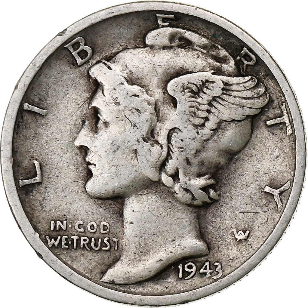 United States, Dime, Mercury Dime, 1943, San Francisco, Silver, VF(20-25)