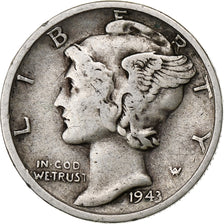 United States, Dime, Mercury Dime, 1943, San Francisco, Silver, VF(20-25)