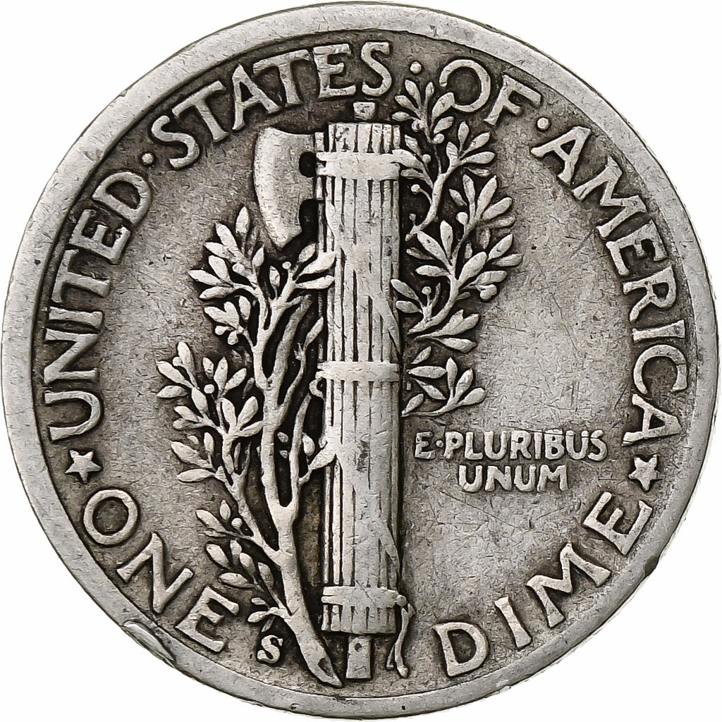 United States, Dime, Mercury Dime, 1943, San Francisco, Silver, VF(20-25)