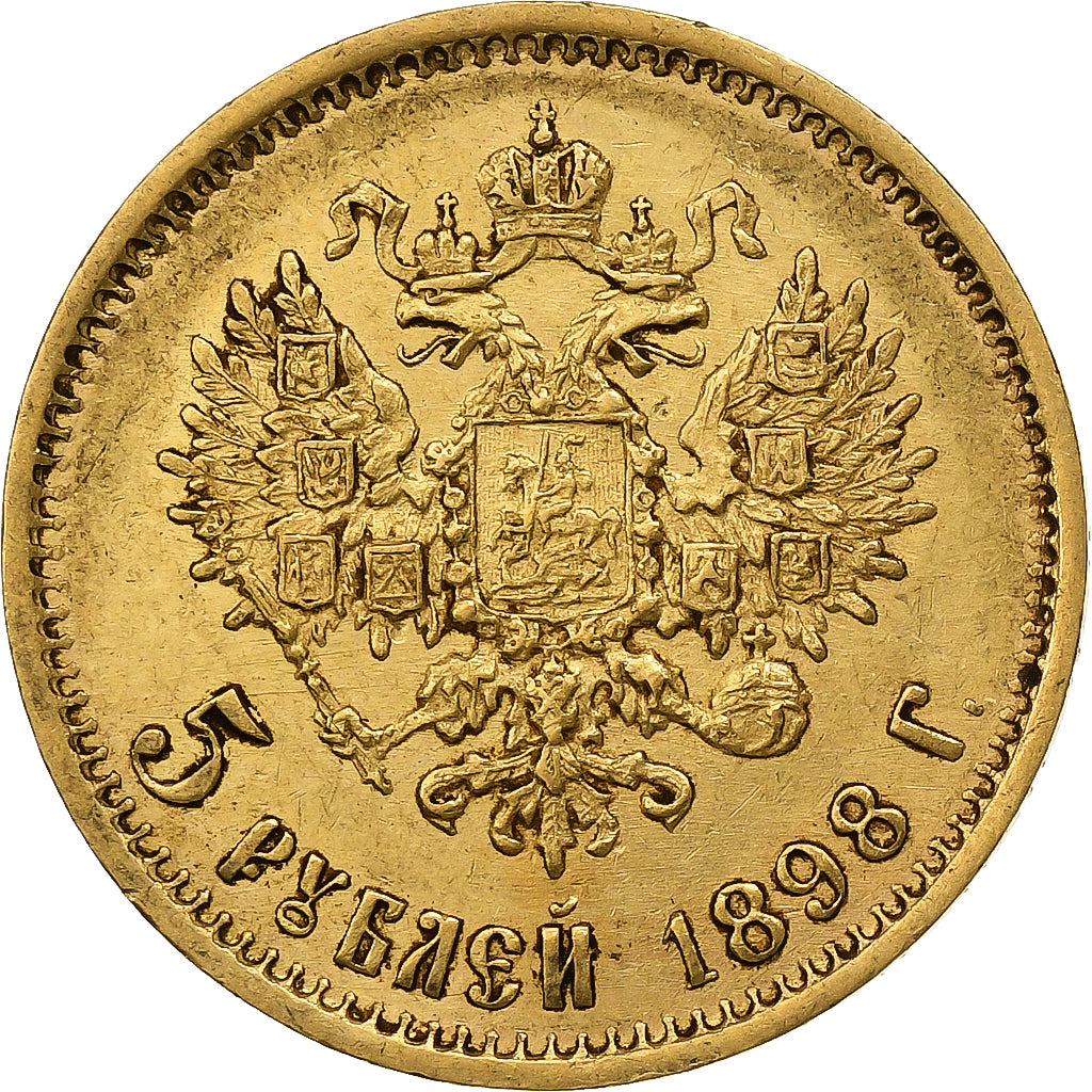 Rusia, Nicholas II, 5 Roubles, 1898, Saint Petersburg, Oro, MBC+, KM:62