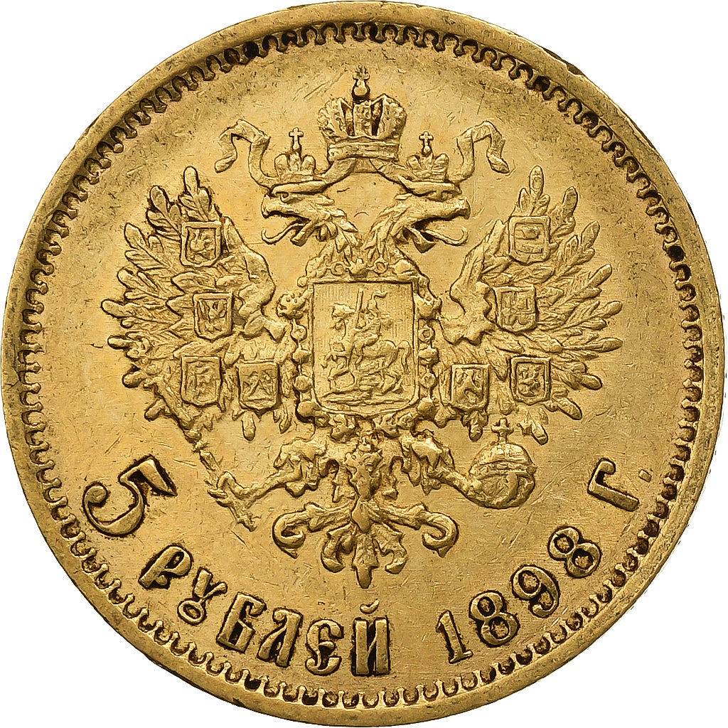 Russia, Nicholas II, 5 Roubles, 1898, Saint Petersburg, Złoto, AU(50-53), KM:62