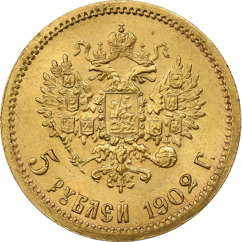 Russia, Nicholas II, 5 Roubles, 1902, Saint Petersburg, Gold, AU(55-58), KM:62