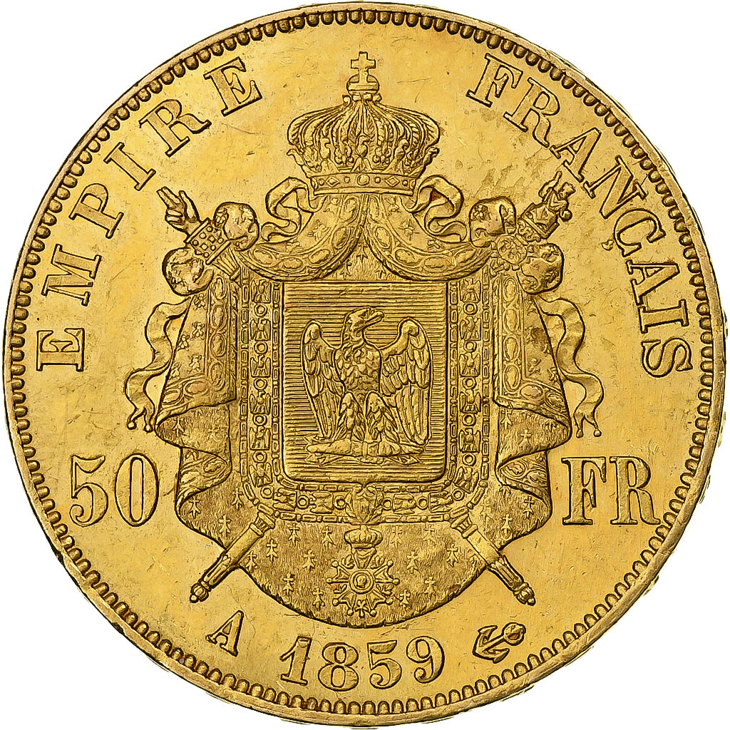 França, 50 Francs, Napoléon III, 1859, Paris, Dourado, AU(55-58)