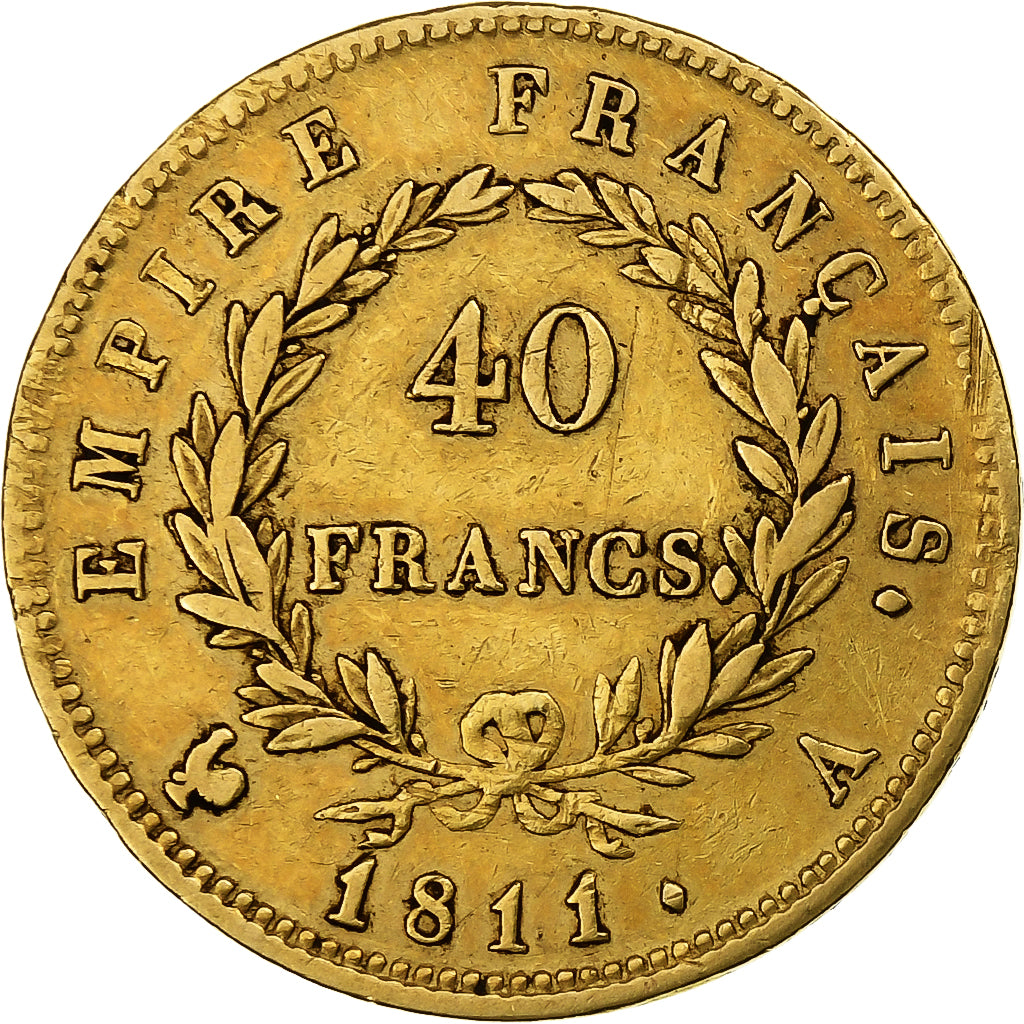 Francia, 40 Francs, Napoléon I, 1811, Paris, Oro, MB+, Le Franc:F.541, KM:696.1
