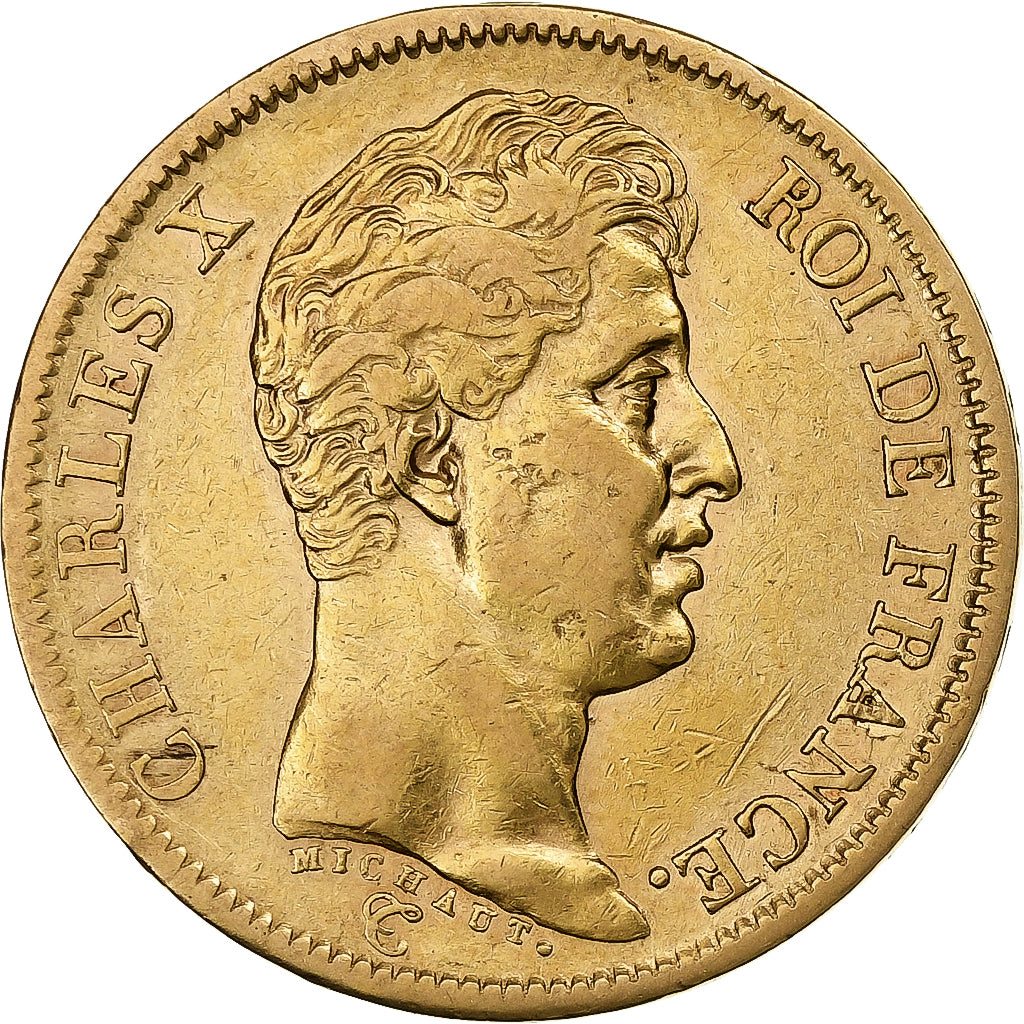 Francia, 40 Francs, Charles X, 1824, Paris, Oro, MB+, Gadoury:1105, KM:721.1