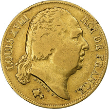 France, 20 Francs, Louis XVIII, 1819, Lille, Gold, VF(20-25), Gadoury:1028