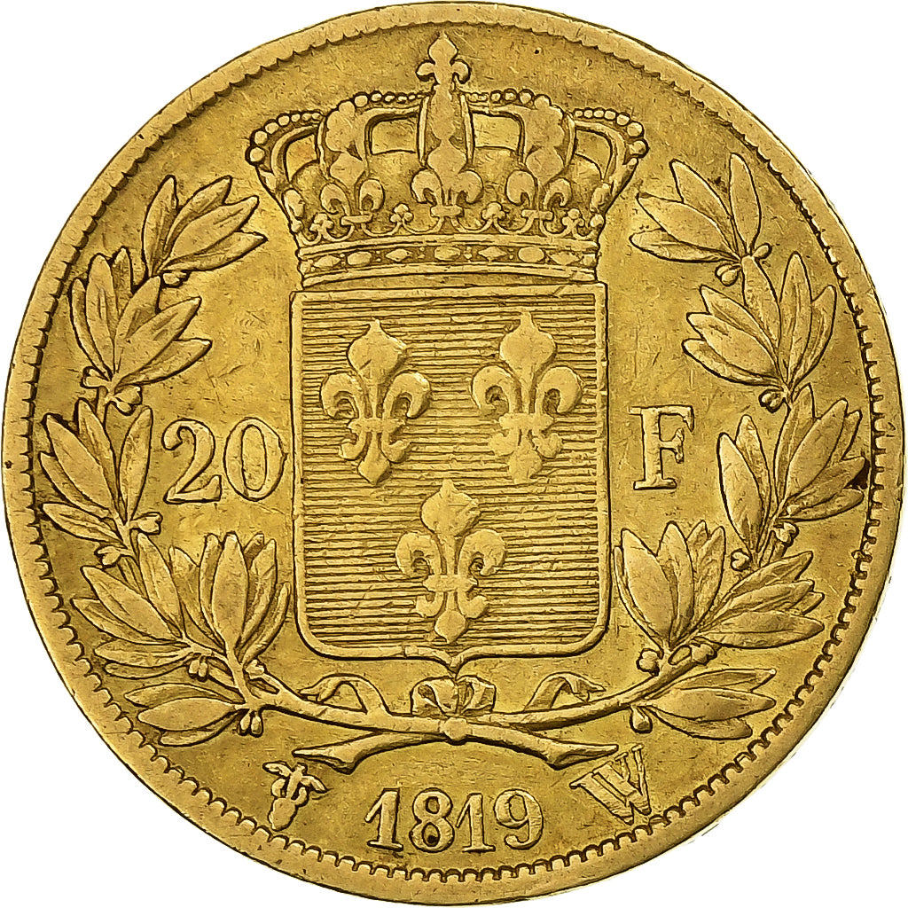 France, 20 Francs, Louis XVIII, 1819, Lille, Gold, VF(20-25), Gadoury:1028