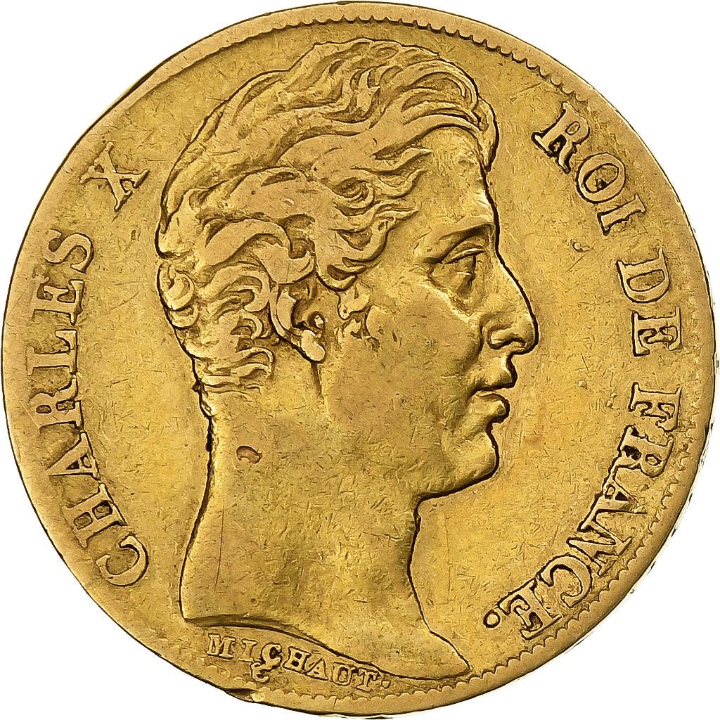 Francja, 20 Francs, Charles X, 1828, Paris, Złoto, VF(30-35), Gadoury:1029