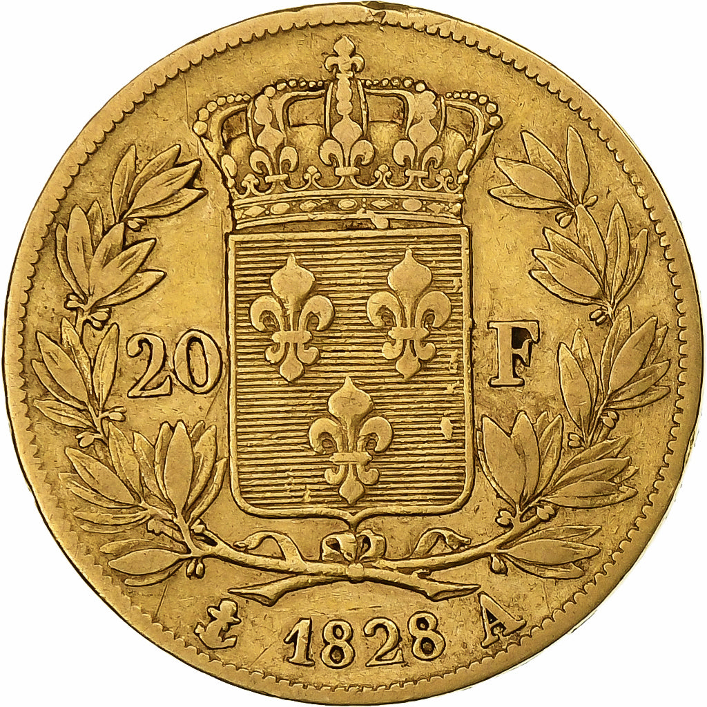 Francja, 20 Francs, Charles X, 1828, Paris, Złoto, VF(30-35), Gadoury:1029