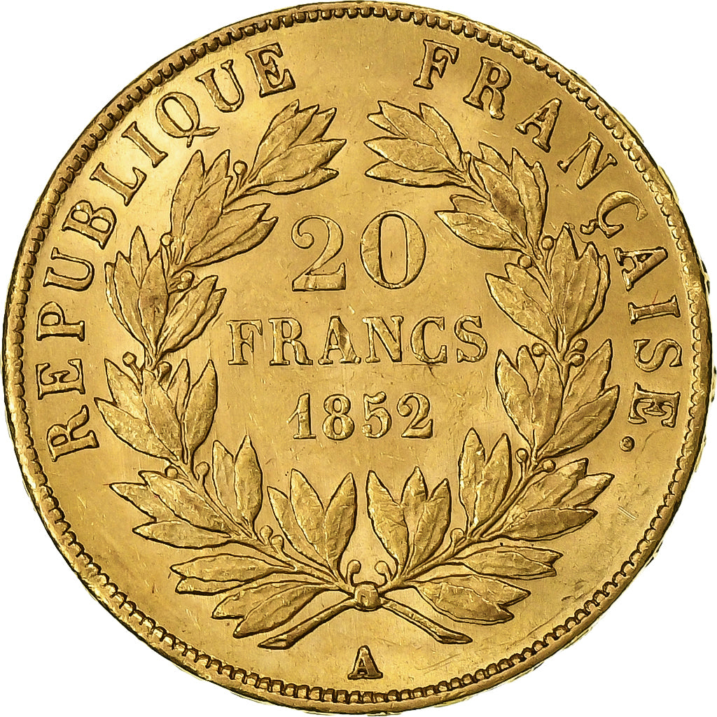France, 20 Francs, Napoléon III, 1852, Paris, Gold, AU(55-58), Gadoury:1060