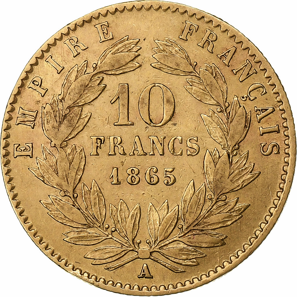 Francia, 10 Francs, Napoléon III, 1865, Paris, Oro, BB, Gadoury:1015, KM:800.1