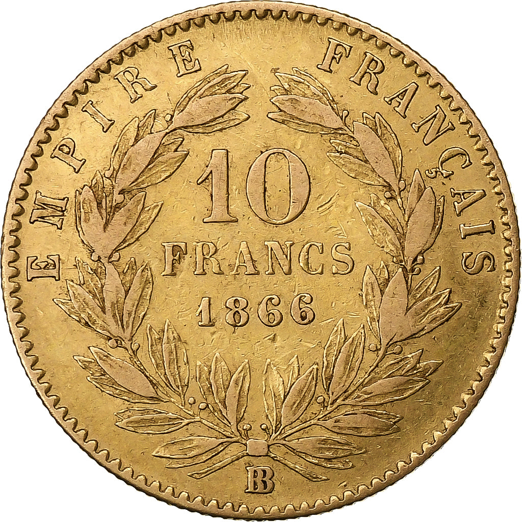 France, 10 Francs, Napoléon III, 1866, Strasbourg, Or, TTB, Gadoury:1015