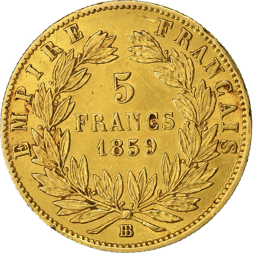 France, 5 Francs, Napoléon III, 1859, Strasbourg, Gold, EF(40-45)