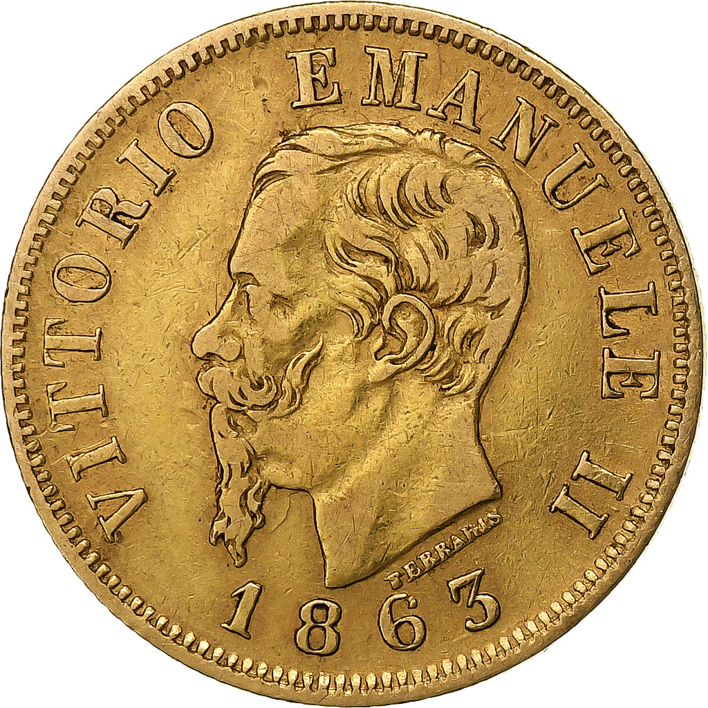 Italy, Vittorio Emanuele II, 10 Lire, 1863, Torino, Gold, EF(40-45), KM:9.3