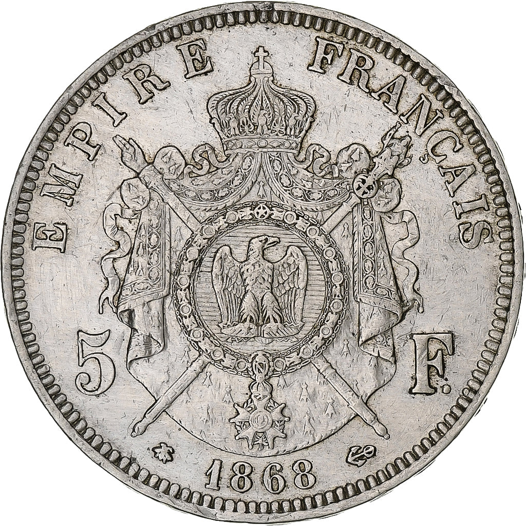 France, 5 Francs, Napoléon III, 1868, Paris, Argent, TTB+, Gadoury:739