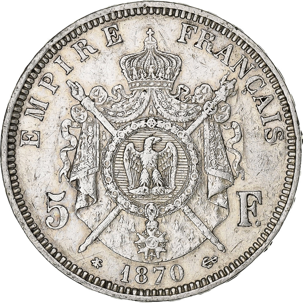 Francia, 5 Francs, Napoléon III, 1870, Paris, Plata, MBC, Gadoury:739, KM:799.1