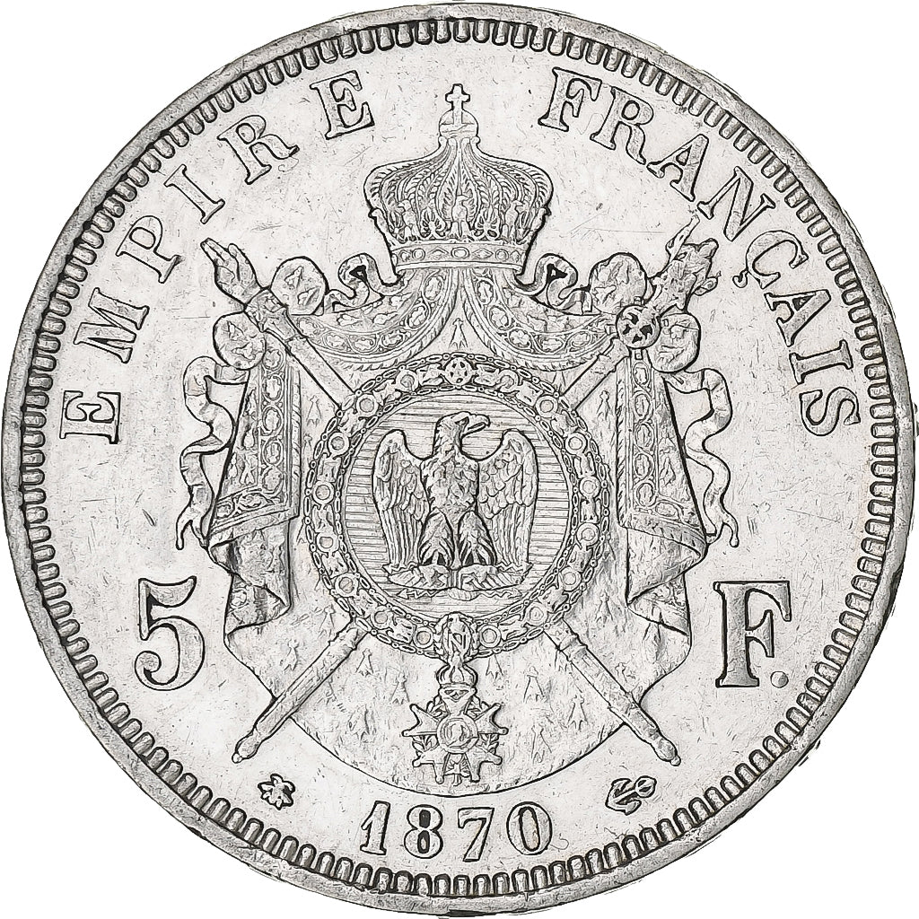 Frankrijk, 5 Francs, Napoléon III, 1870, Paris, Zilver, ZF+, Gadoury:739