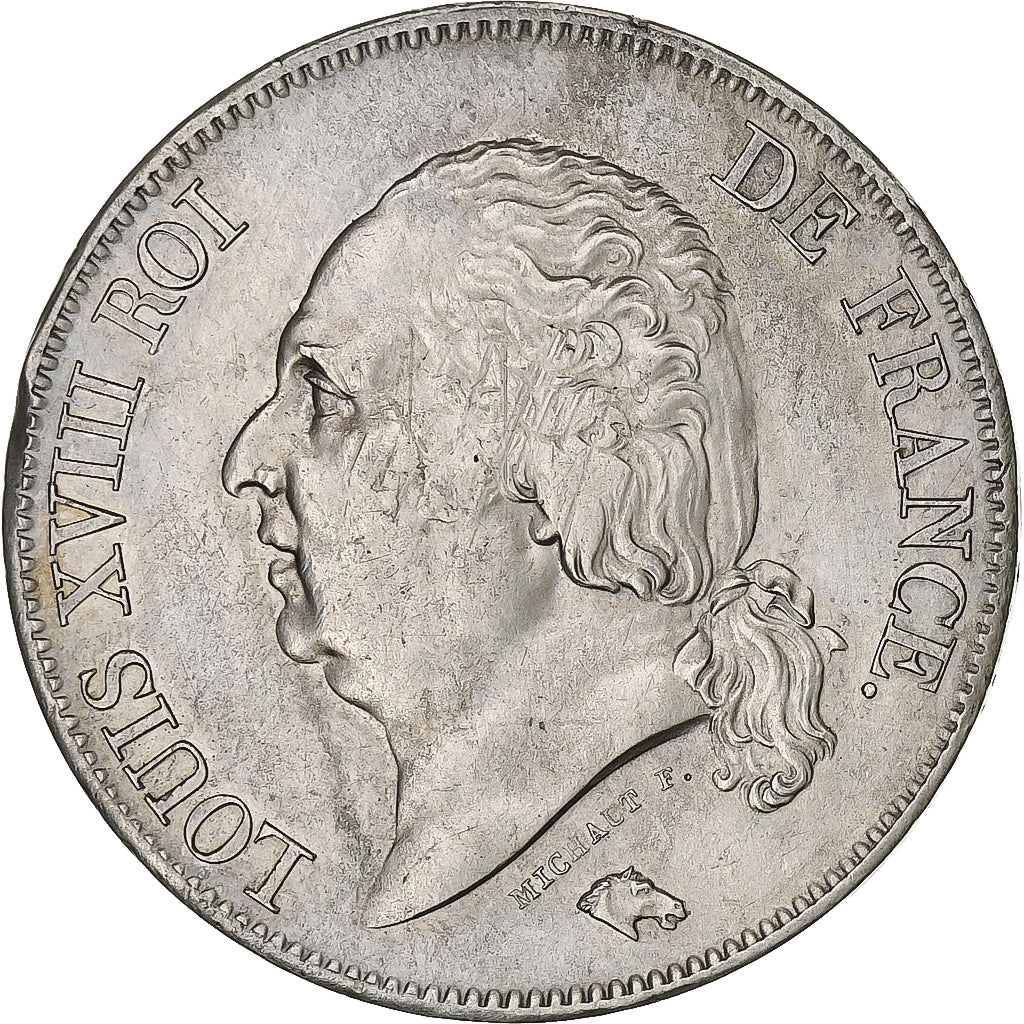 Frankrijk, 5 Francs, Louis XVIII, 1823, Bordeaux, Zilver, FR+, KM:711.7