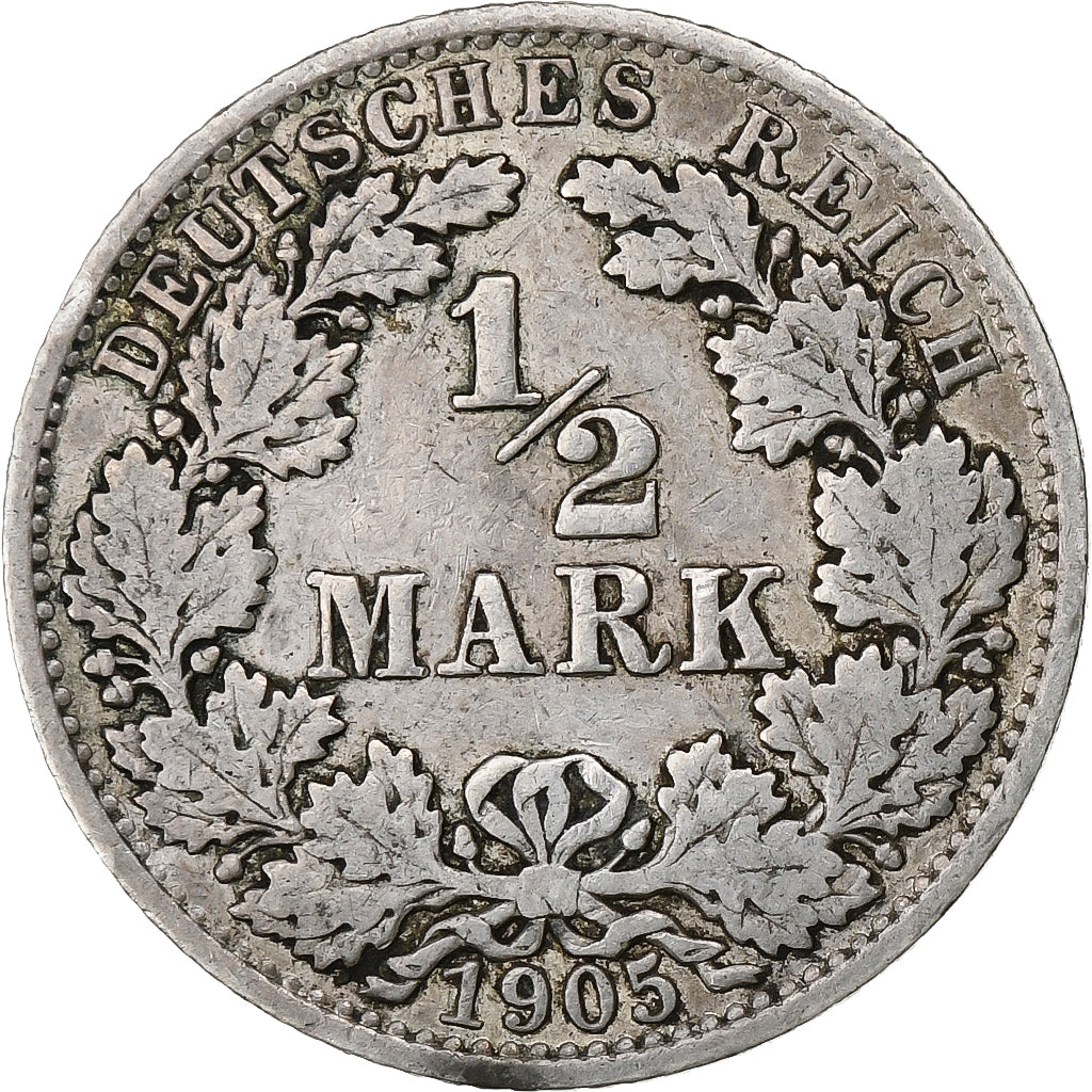 GERMANIA - IMPERO, 1/2 Mark, 1905, Berlin, Argento, BB, KM:17