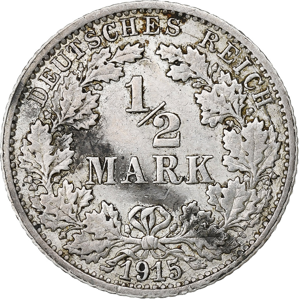 ALEMANIA - IMPERIO, 1/2 Mark, 1915, Stuttgart, Plata, MBC+, KM:17