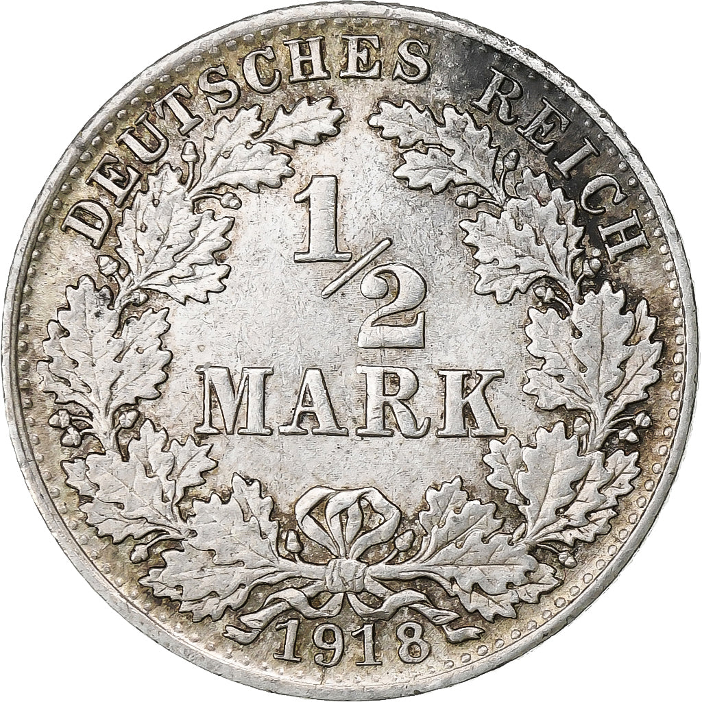 GERMANIA - IMPERO, 1/2 Mark, 1918, Munich, Argento, SPL-, KM:17