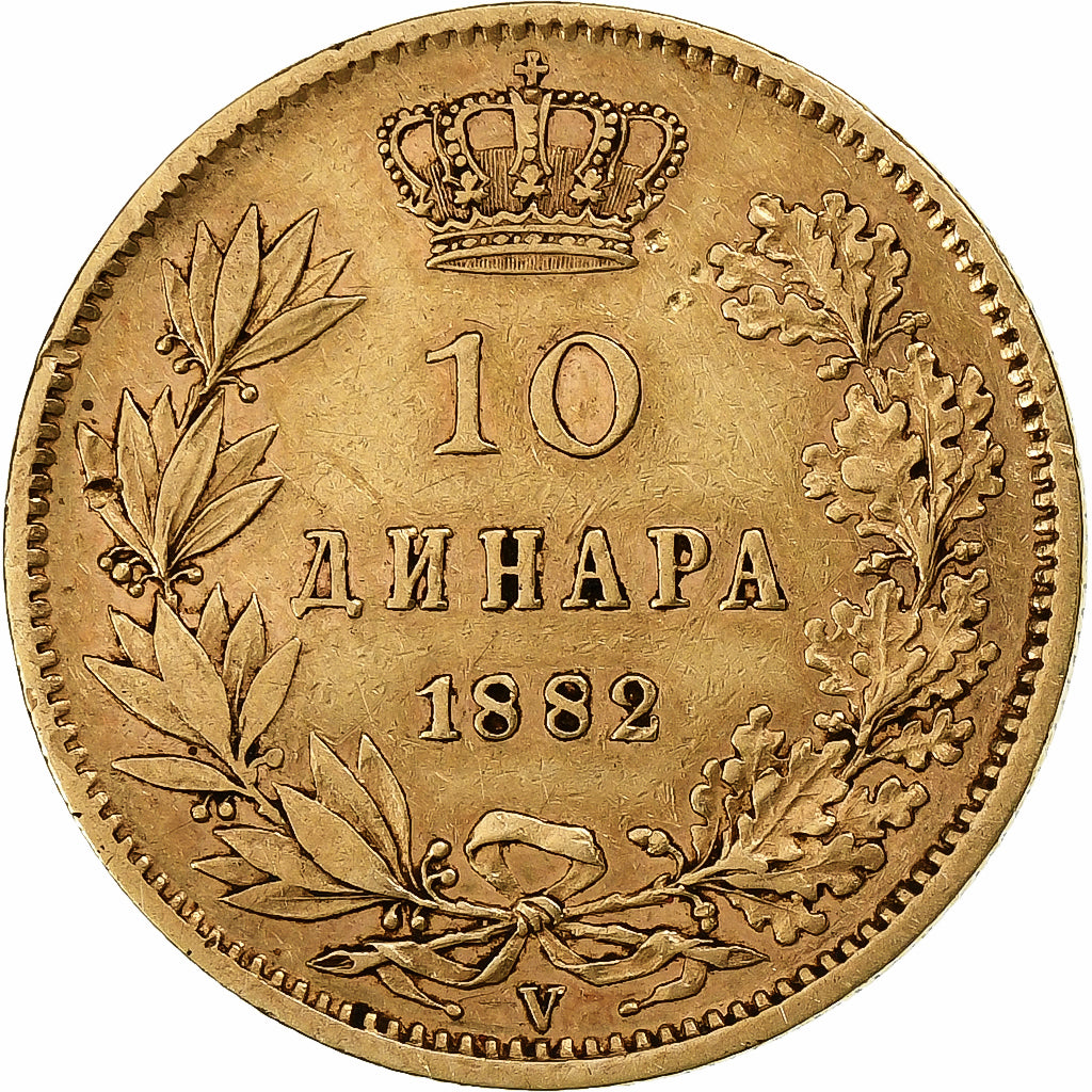 Serbia, Milan I, 10 Dinara, 1882, Gold, EF(40-45), KM:16