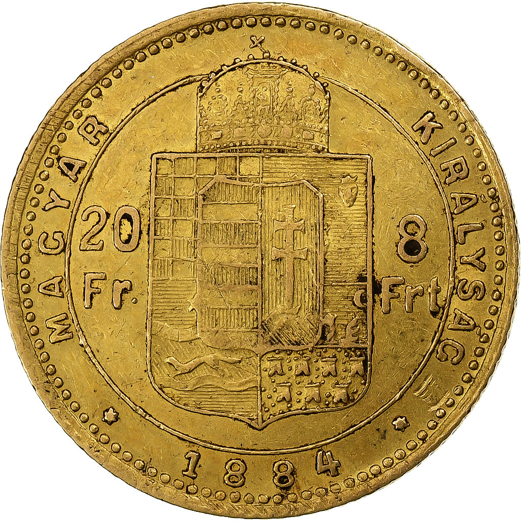 Węgry, Franz Joseph I, 8 Forint 20 Francs, 1884, Kormoczbanya, Złoto