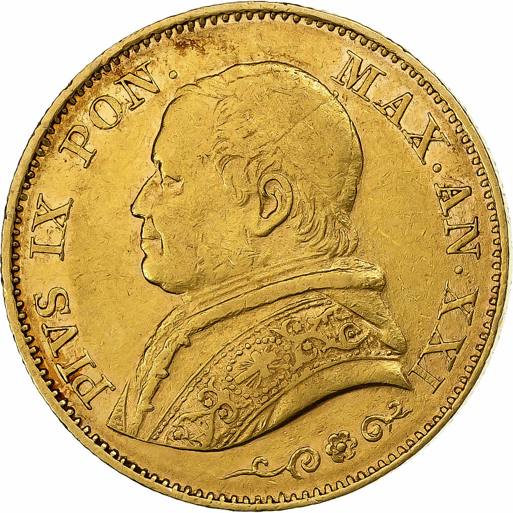 STATI ITALIANI, PAPAL STATES, Pius IX, 20 Lire, 1866, Rome, Oro, BB+, KM:1382.2