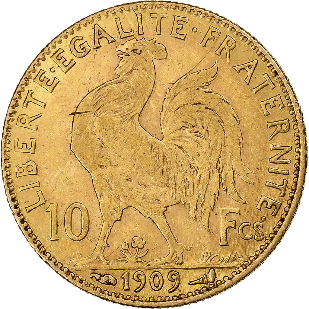France, 10 Francs, Marianne, 1909, Paris, Gold, AU(50-53), Gadoury:1017, KM:846