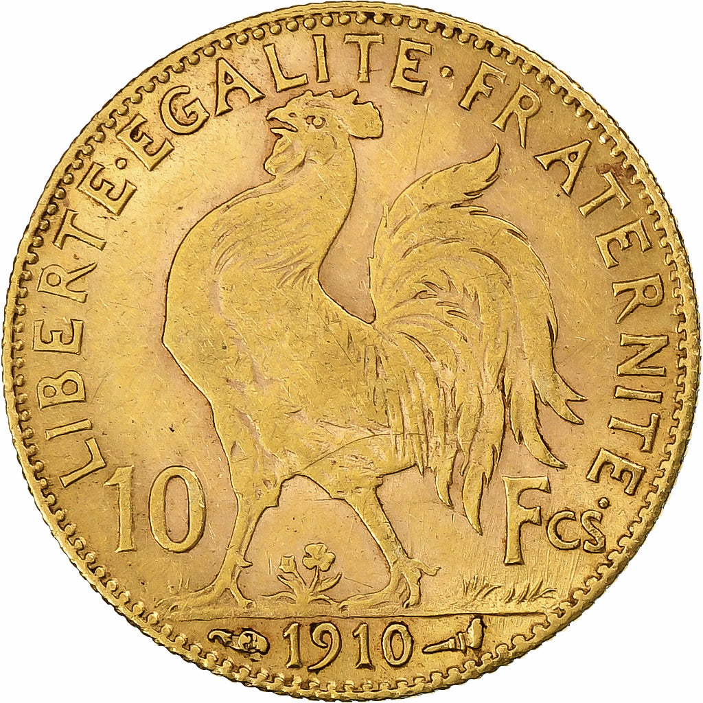 França, 10 Francs, Marianne, 1910, Paris, Dourado, AU(50-53), Gadoury:1017
