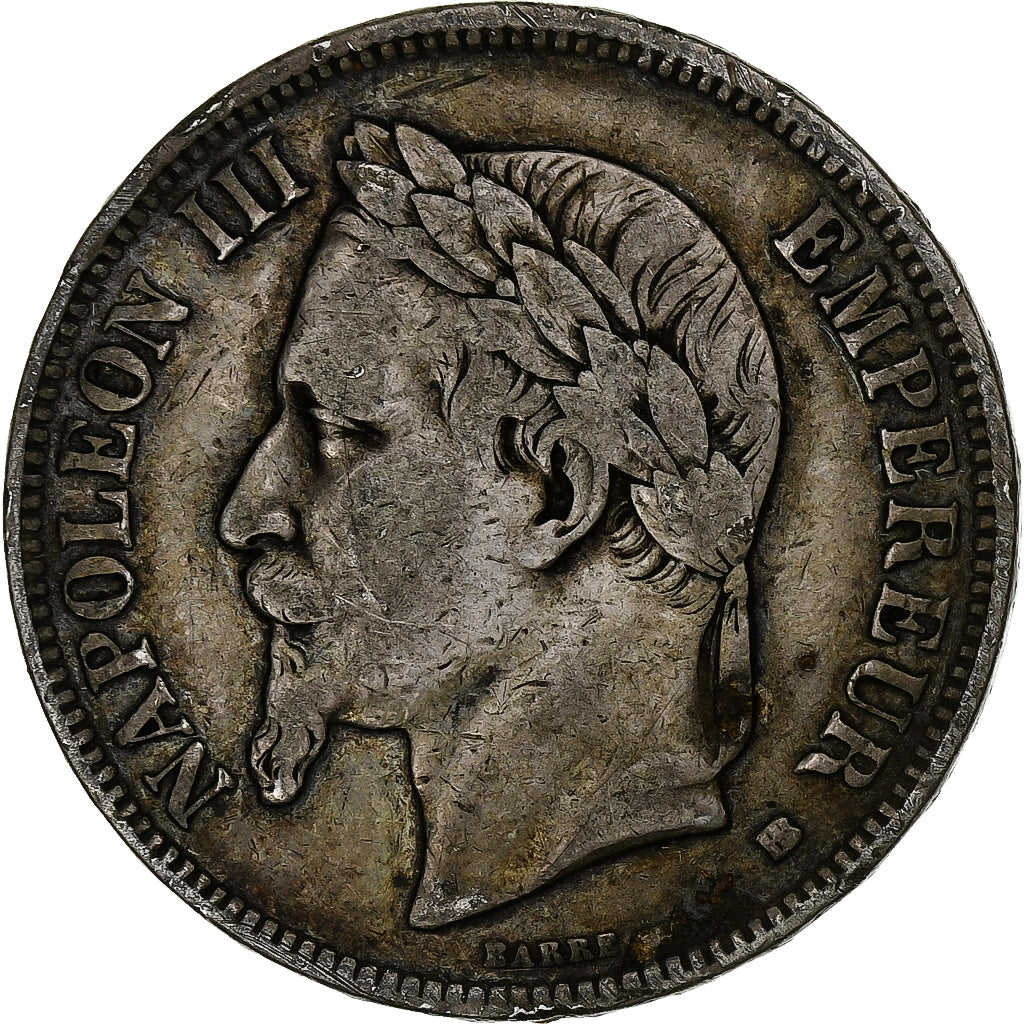 France, 5 Francs, Napoléon III, 1868, Strasbourg, Silver, VF(30-35)