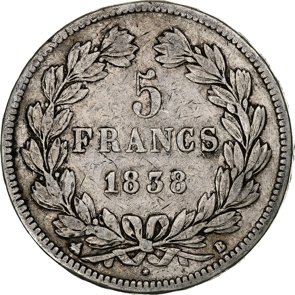 Francia, 5 Francs, Louis-Philippe, 1838, Rouen, Plata, BC+, Gadoury:678