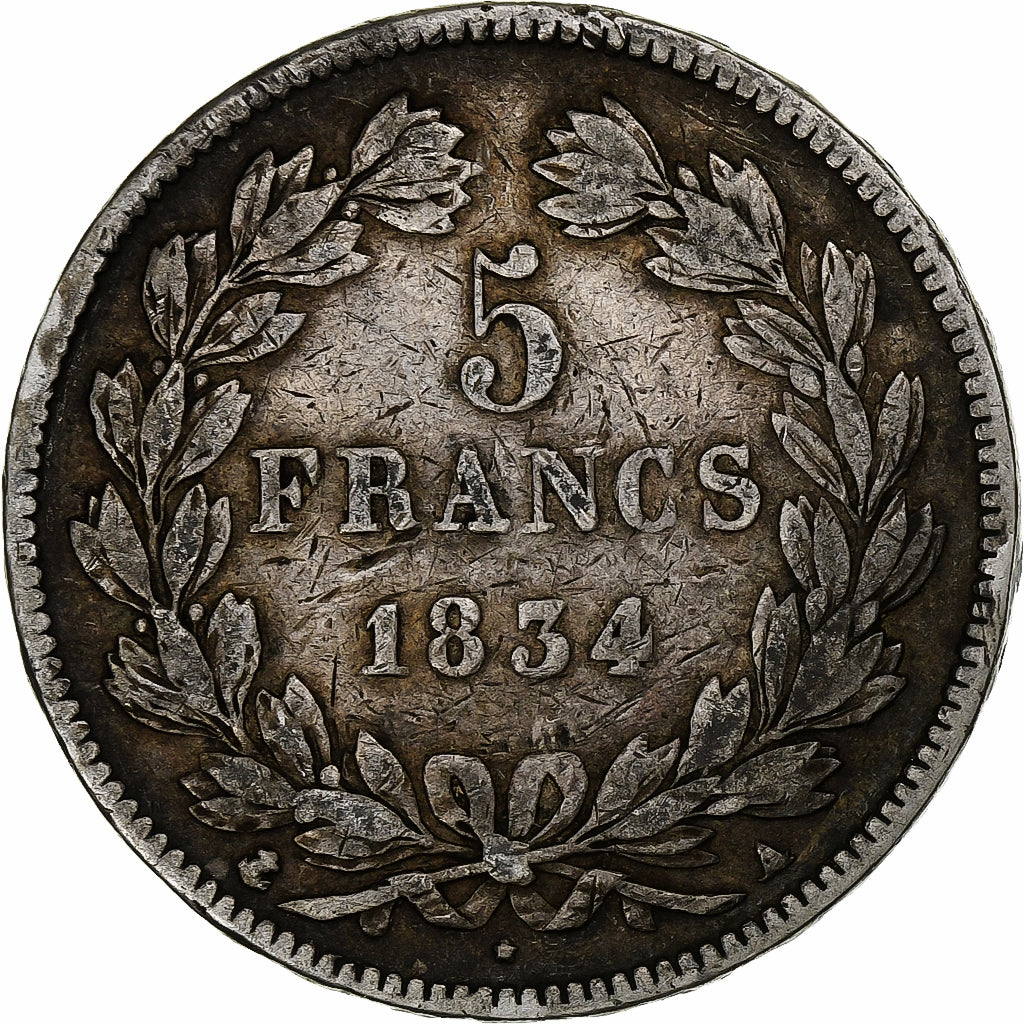 France, 5 Francs, Louis-Philippe, 1834, Paris, Argent, TB, Gadoury:678, KM:749.1