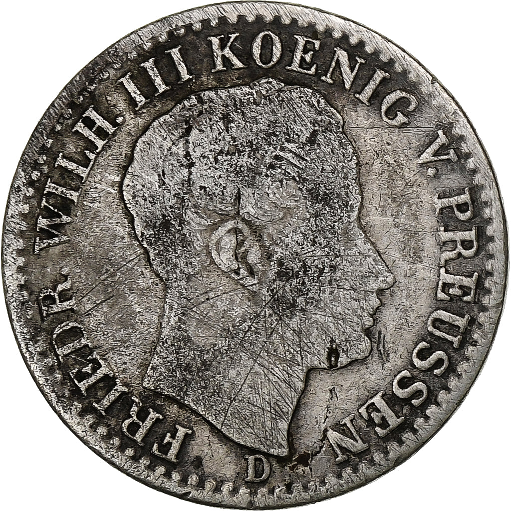 German States, PRUSSIA, Friedrich Wilhelm III, 1/6 Thaler, 1827, Düsseldorf